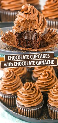 These Moist Chocolate Cupcakes are only made more delicious by the ganache filling in the middle. They're fluffy, a little dense, and oh so chocolatey! And they've gotten rave reviews! #chocolatecupcakes #triplechocolatecupcakes #moistchocolatecupcakes #cupcakerecipe #bestcupcakes #chocolatecupcakerecipe