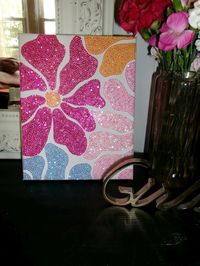 Bedazzled floral design wall art! Made on 8x10 canvas and rhinestones :) added the perfect handmade shimmery design to any wall, bar cart, collage, etc!