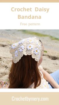 Easy crochet daisy bandana free tutorial, perfect for spring and summer wardrobe !