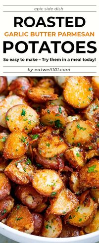 Roasted Garlic Butter Parmesan Potatoes Recipe - #eatwell101 #recipe #poatoes #sidedish - These epic roasted potatoes with garlic butter parmesan are perfect side for your meal! - #recipe by #eatwell101®