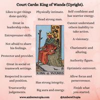 The King of Wands, in an upright position from the suit of wands in the tarot deck and its meanings, including the astrology and numerology meanings. #KingofWands #SuitofWands #TarotCardMeanings #Tarot