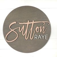 "Unsure of which fonts to chose? Try out all of our fonts with our live font previewer! http://hickory-hollow.previewmyfont.com/ 3D Nursery Name sign! Make a statement in the nursery with our popular nursery name sign! Free shipping and ships in 2 weeks or less after approval! 3D Custom Round Wood sign Looking for the perfect finishing touch to your nursery or kids room? Our 3D round nursery signs is that perfect piece! They also make great baby shower and sprinkle gifts! |Example Details| Stain