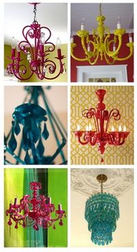 Spray-painted chandeliers-- get an ugly brass one from a thrift store & do this.