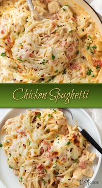 This Chicken Spaghetti is one of my go to Back to School Recipes! It's creamy, filling, and budget friendly. Best of all, it's super simple and perfect for those hectic weeknights!