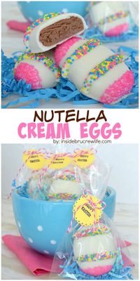 Nutella Cream Eggs - these easy homemade chocolate Easter eggs are dipped in white chocolate and sprinkles. This fun and easy recipe is perfect for Easter baskets!