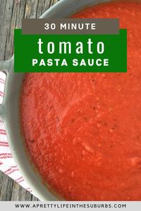 This Homemade Tomato Sauce is delicious and healthy!  Made with canned tomatoes, so it's ready in less than 30 minutes.