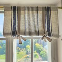 100% linen curtains. It is a nice heavy linen with stripes. Add your home a cozy farmhouse vibe. Rustic textured linen curtains is already washed,it is very soft and pleasant both to touch a well to eye. It is made with rod pocket and ties . Size:  the  width is 40'' ( about  100 cm), and  you can choose  the length from drop down menu.  If you would like custom size - just drop us note,it  can be made wide, or longer or other colourl   2'' wide rod pocket as part of the curtain length.  iF YOU