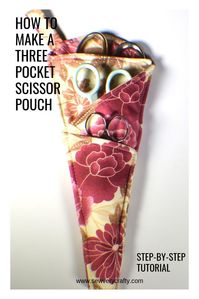 Here is a super simple three pocket scissor holder that just about anyone with basic sewing skills can make. This tutorial includes a pattern and complete instructions to complete this very useful project. #scissors #sewingtutorial #sewingproject