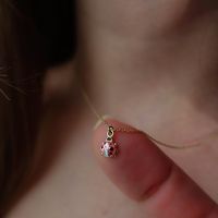 "\"14k Gold Pink Ladybug Necklace | Dainty Animal Charm, Luck Charm, Ladybug Charm Minimal Necklace for Everyday, Fine Jewelry | Gift for Her\" P R O P E R T I E S * Material: 14k Yellow Gold, 14k Rose Gold, 14k White Gold * Material: Handmade Pink Enamel Art * Charm Size: 0,28\" x 0,28\" // 7mm x 7mm * Length: 14\" - 20\" // 35,6cm - 50,8cm (Please contact me for different sizes) * Model: 16,5\"in // 41,9cm on model Contact me if you are unsure about length. ∙ P R O D U C T I O N ∙ ‣ All of our