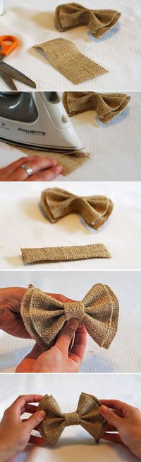 No Sew DIY Clip on Bow Ties - could make regular ties out of burlap as well.  There is also colored burlap.   What a neat idea for a rustic or woodland theme.