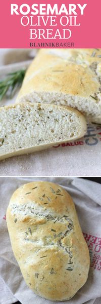 This classic rosemary olive oil bread recipe yields a very soft bread on the inside with a golden crunchy crust. Incredibly easy to make too. #oliveoilbread #rosemarybread #bread