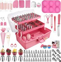 Boyun Cake Decorating Tools Supplies Kit: 236pcs Baking Accessories with Storage Case - Piping Bags and Icing Tips Set - Cupcake Cookie Frosting Fondant Bakery Set Beginners or Professional (PINK)