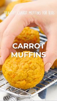 These Carrot muffins are completely loaded with carrots! An easy healthy recipe with no added sugar, the natural sweetness comes from the carrots.  Perfect for kids, toddlers and baby led weaning #muffins #babyledweaning #muffinrecipe #babyfoods #pickyeaters #baby #babies #kids