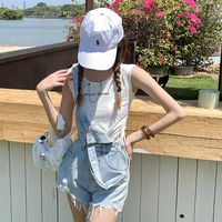 Ripped Short Overalls Denim Bib Overall Shorts Size Chat：