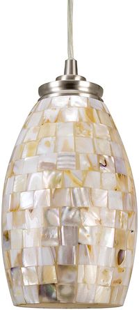 Kira Home Coast 9" Modern Oval Mini Pendant Light + Hand-Crafted Mosaic Sea Shell Glass, Satin Nickel Finish/Neutral Color - - Amazon.com