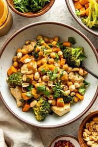 This Thai-inspired sweet potato peanut bowl is full of delicious, layered flavor profiles. Let’s talk about how you can make this amazing dish right at home.