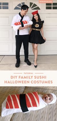 family Halloween costume ideas // easy DIY sushi family costume // this costume is perfect for infants or toddlers + could easily be adapted as a couple's costume too!