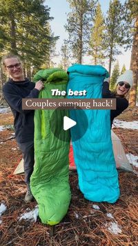 3.2M views · 185K likes | Isabel & Sentry Kelly | Adventure + Vanlife on Instagram: "‼️ Couples camping hack ‼️

We are ALWAYS looking for ways to improve our tent sleep system so I can’t believe it took us this long to make the change from one double to 2 singles for our sleeping bag setup!

WHY 2 singles?

- They pack down SO MUCH BETTER than one massive double.  We used to have a really hard time packing around our double bag since it pretty much took up the entirety of our backpacking pack
- The mummy style is actually much warmer than the box style on the double
- With 2 singles, we’re able to go on solo adventures or adventures with friends without each other
- We can customize the warmth (and length) of our individual sides of the bag!  I sleep so much colder than Sentry so I opted 