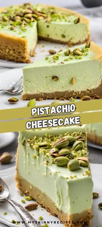 🥰🍰 Indulge in the creamy delight of Pistachio Cheesecake! With its nutty pistachio flavor and smooth, rich texture, this dessert is perfect for any special occasion. Topped with whipped cream and chopped pistachios, it's as beautiful as it is delicious! 🌟 #PistachioCheesecake #DessertLovers #Baking #SweetTreats #ElegantDesserts#myskinnyrecipes