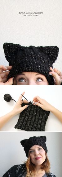 black cat hat - free crochet pattern from www.persialou.com