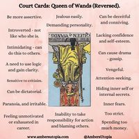 The Queen of Wands, in a reversed position from the suit of wands in the tarot deck and its meanings, including the astrology and numerology meanings. #QueenofWands #SuitofWands #TarotCardMeanings #Tarot