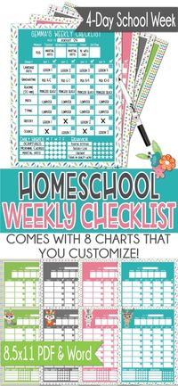 4 Day Homeschool Weekly Checklist, Editable Homeschool Planner, Digital Printable - Etsy