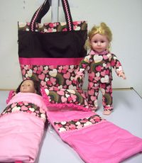 American Girl doll tote bag, sleeping bags and matching pj's