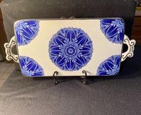 Bombay Co. Lg. Blue & White Silver Platinum Trim Stunning Serving Tray Heavy EUC | eBay