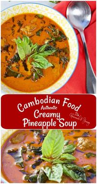 Cambodian Food Authentic Creamy Pineapple Soup is an exotic and easy to prepare dish. Beautiful red colour, sweet pineapple and a touch of heat from the chili. So much flavour in every spoonful. Enjoy the taste of Cambodia any night of the week with the help of Angkor Food.