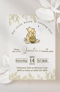 Pooh First Birthday Pooh Invitation Boy Winnie Pooh Birthday - Etsy