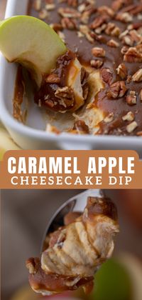 This delicious caramel apple cheesecake dip is an easy and delicious fall dessert that combines a caramel cheesecake dip with fresh fruit or your crackers of choice. It is made with simple ingredients and doesn’t require you to turn on the oven! Perfect for your fall parties, take with you to a Halloween party, or just a fun snack to enjoy for movie night marathons, it is definitely a must-make.