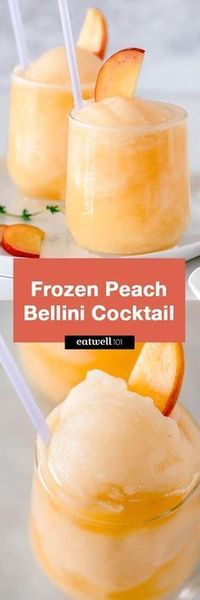 Frozen Peach Bellini Cocktail - Light, refreshing and super easy to make! This elegant cocktail slush will be a hit for any summer party.