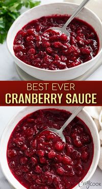 This homemade Cranberry Sauce recipe is easy to make with fresh or frozen cranberries, orange juice, and the BEST add-ons like honey, cinnamon, nutmeg, and more! It's the best holiday side dish recipe.