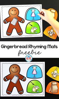 Use this Gingerbread Rhyming Mats Activity to help our preschool and kindergarten students build their phonological awareness in a hands-on way. #Rhymingmats #literacymats #literacycenters #literacy