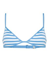 blue/white stretch-design piqué weave removable pads triangle cup adjustable spaghetti straps rear hook fastening full lining Be mindful to try on swimwear over your own garments.