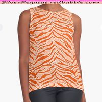 Shop for Tiger Print Orange Sleeveless Top by © SilverPegasus / Unleash your wild side with this fierce and trendy sleeveless top! The tiger print in vibrant orange adds a touch of untamed elegance to any outfit. Perfect for warm days or layering under jackets. You can pair this orange tiger print top with jeans, skirts, shorts or any of your favorite pants. This top is made with a soft and breathable chiffon fabric for all day wear. Shop this top today and add some tiger style to your outfits!