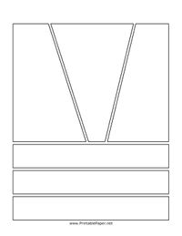 Blank graphic page encourages drawing. Angled top boxes allow the artist to display any sort of action, and smaller bottom boxes can be used for dialogue or details. Free to download and print