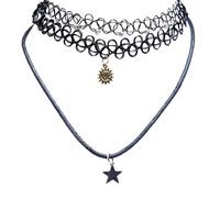 Celestial Charm Choker Trio (16 PEN) ❤ liked on Polyvore featuring jewelry, necklaces, accessories, chokers, bijoux, black, charm necklaces, choker necklaces, star necklace and tattoo choker