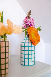 Genie in a Bottle Deco Vase & Bottle in Ibiza Blue Gingham | Over The Moon