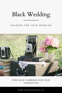 ​Our next guide shares ideas for using black in your wedding design. ~ black colour palette // black colour guide // using black in your wedding colours // wedding design // wedding decor // wedding colours ~ #blackweddingdecor #blackweddingdesign #colourguidesforweddingdesign #vintagecameras