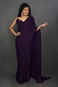 Shop Tyler Deep Purple Satin One Minute Saree at best offer at our Saree Store