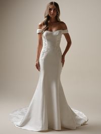 Satin scoop fit-and-flare bridal dress with beaded lace