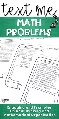 These engaging math word problems are written in the form of a text message and require critical thinking, mathematical organization, and problem solving from your students. Word problems included are multiple step and require students to explain their solution in written form! Click to see each problem included!