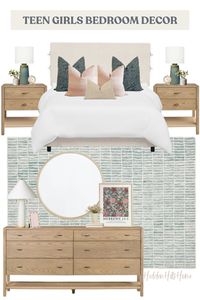 Teen girls bedroom decor mood board! Cute girls room decor ideas with teal and pink tones! Modern Classic girl’s room decor inspiration