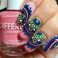 LiveLoveHoloNails on Instagram: "My Mandala mani for the @glamnailschallenge 😍😍😍 I am LOVING these!! They took some time to do but the hard work paid off💖 The thermal base polish adds a nice touch of effortless dimension too🥰😊 Products Used: @differentdimensionus Bare it All @twinkled_t Vibin @hellomaniology Littlefoot, Ducky, Nikko, Jazzercise @uberchicbeauty Radiate Love Stamping Plate . . . . . . . . . . . . . . . . . #glamnailschallengejune #glamnailschallenge #mandala #mandalanails #h