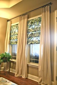 DIY:: Beautiful & EASY Living Room Curtains {No Sew} -Roman Shades are also no sew & Tutorial is also here