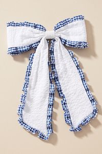 85% Cotton, 15% Polyester, metal Imported | Gingham Ruffle Bow Barrette Hair Clip by Anthropologie in White, Women's