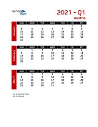 Free quarterly calendar for Austria with holidays. Holiday calendars in PDF, Word, and Excel are printable and easy to customize.