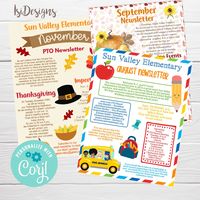 "Editable Yearly PTO PTA Newsletter Bundle, School Events Flyer, Instant Download, Monthly Events Planning, 12 Month Newsletter Template This listing is for an Instant Download high-resolution, editable, and printable sign You can try this template before you buy it. Please copy and paste this link on your browser https://www.corjl.com/d/2B4MBN ♥ What's included 12 tempates one for each month of the year Size 8.5 x11 ALL TEXT IS EDITABLE Detailed instructions on how to edit and print the templat