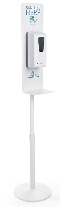 Touchless Hand Sanitizer Dispenser, Floor Standing w/ Pre-Printed Backsplash - White